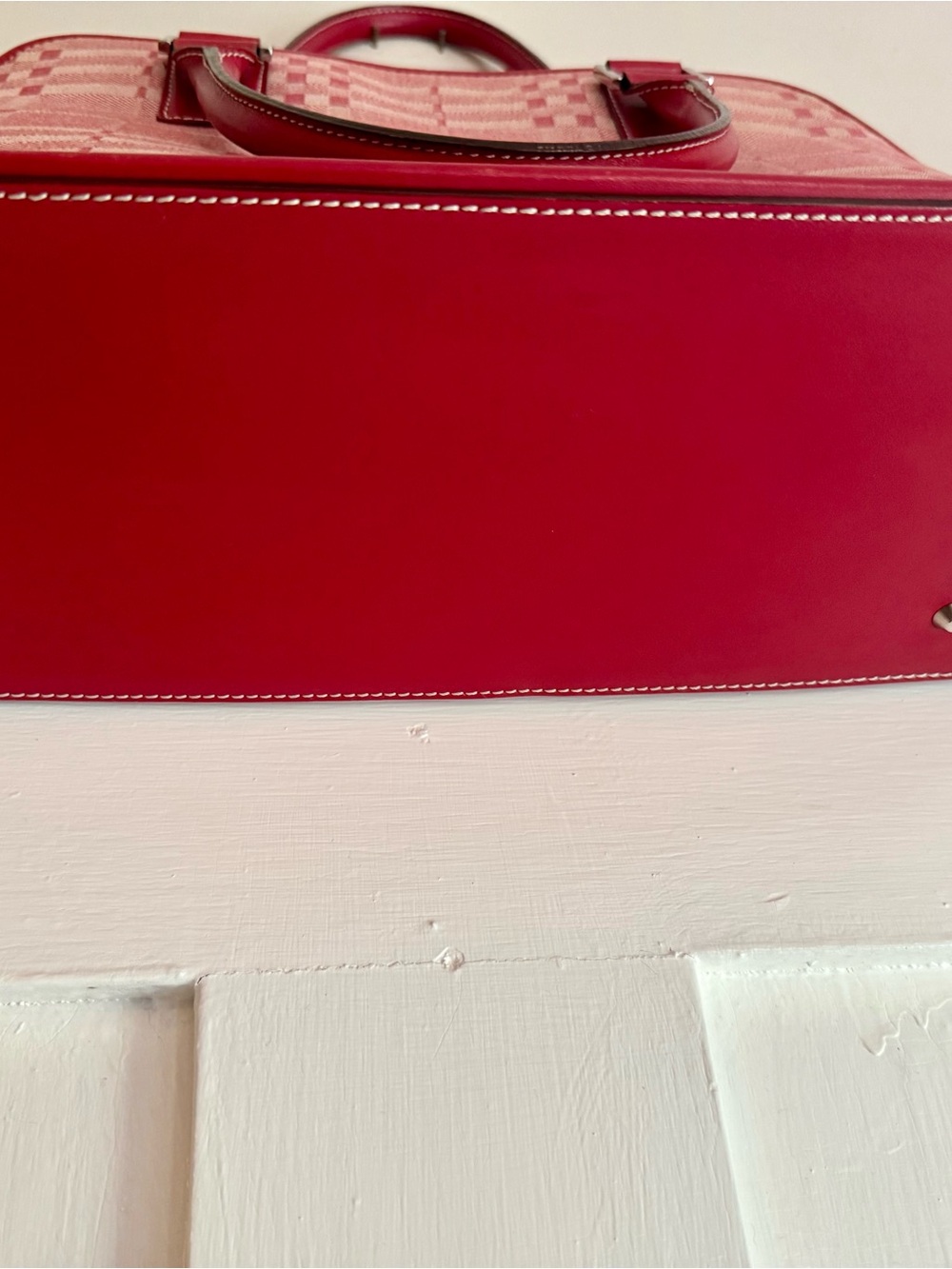 Burberry Red Plaid Satchel with Leather Trim - Picture 3 of 9